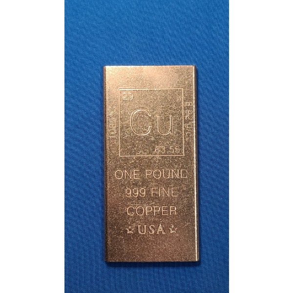 One Pound 999 Fine Copper Flat Style Bar With Periodic Table Element Design