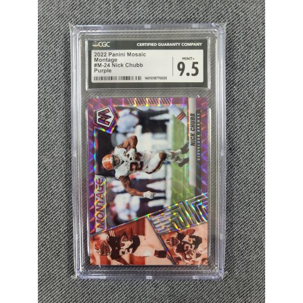 CGC 9.5 Mint 2022 Panini Mosaic Montage #M-24 Nick Chubb Purple 03/49