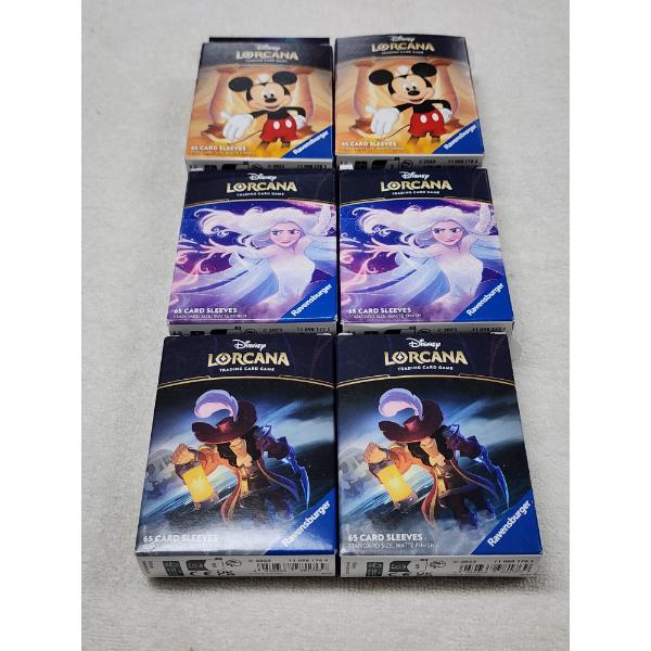 Six Assorted 65 Count Lorcana Card Sleeves