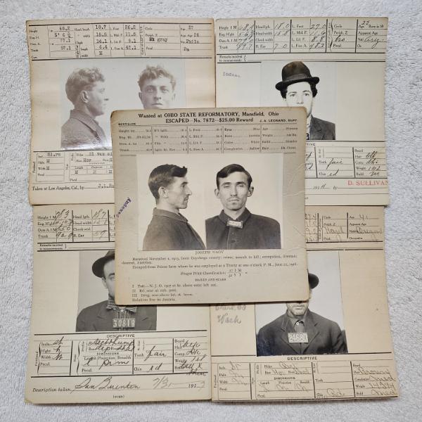 INTERESTING!!! Collection of 5 Antique MUGSHOT Bertillon Criminal Booking Sheets