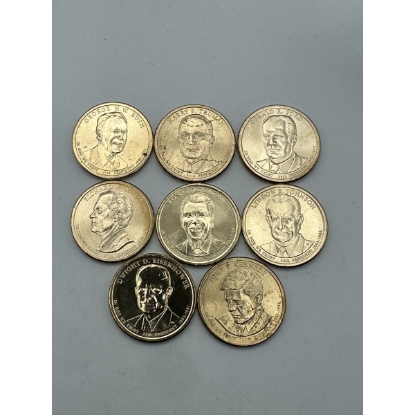 2015-2020 8 Coin Presidential Dollar Set including JFK, George HW Bush, Harry Truman, & Eisenhower
