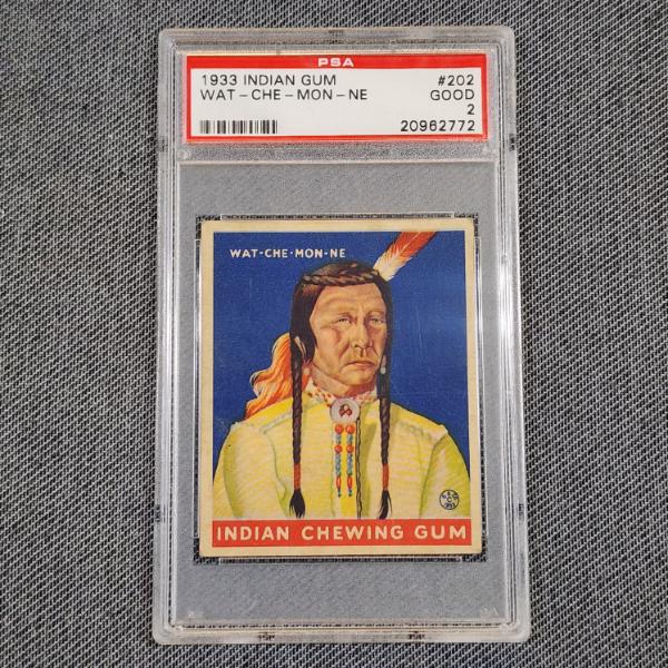RARE 1933 Indian Chewing Gum #202 Wat - Che - Mon - Ne Trading Card Graded Good at PSA 2