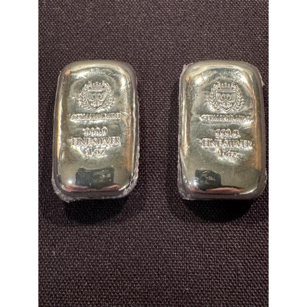 2 - Germania Mint .999 Fine Silver Troy Ounce Bars - Hard To Find
