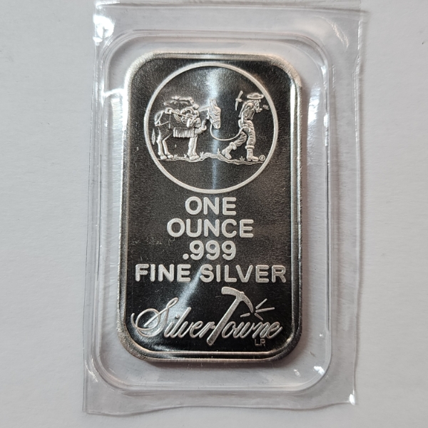 SilverTowne Prospector 1 Troy oz .999 Fine Silver Bar - Mint Condition in Sealed Package