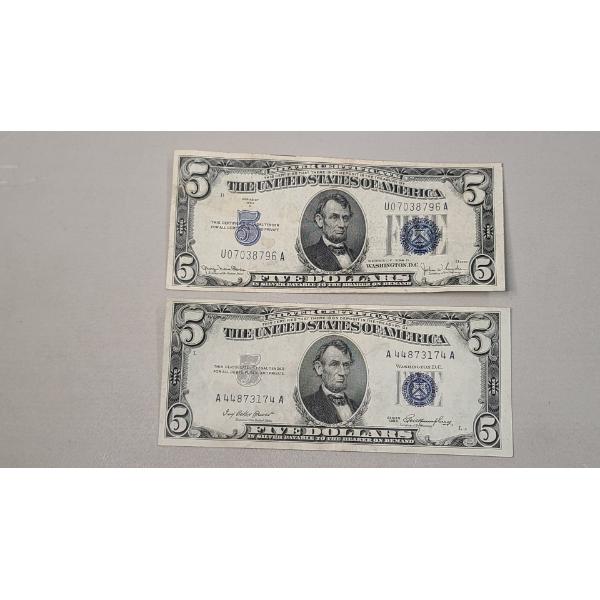 1934 D & Series 1953 $5 Silver Certificates - Face Value: $10