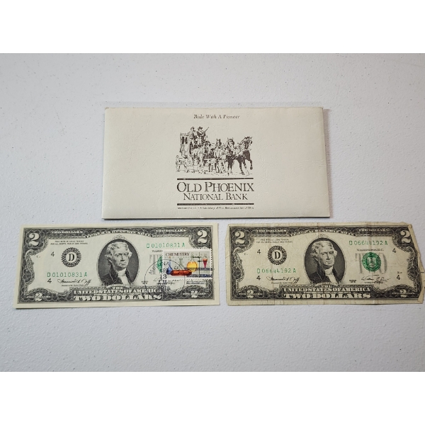 x2 U.S. 1976 $2 Banknotes Including 1976 Postmarked Collectible Note