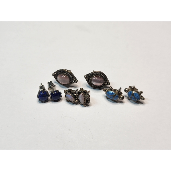 Four Pairs of Sterling Silver Stud Earrings with Various Gemstones - TW: 8.9g