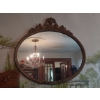 Image 1 : Antique Oval Wall Mirror - Carved Design At Top - 36" x 34 1/2" OA - Mirror is 33" x 25"  Fine Cond