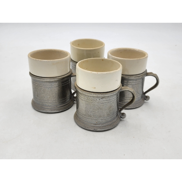 Vintage Wilton Armetale Pewter & White Pottery Mug - Columbia PA - Set of 4 