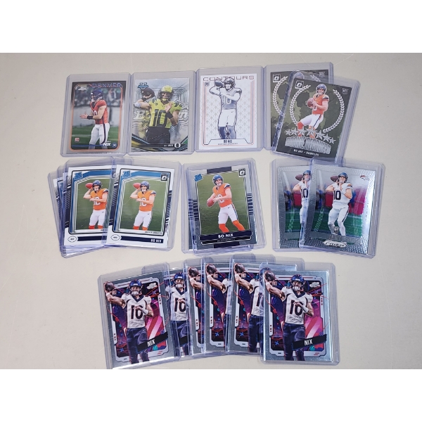 Assorted 2024 Bo Nix Football Trading Cards Including RC's, Topps Chrome, Panini Prizm, & More!