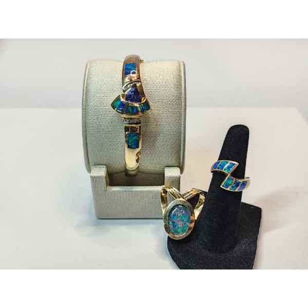 Fantastic Gold Set! 14K Yellow Gold Jewelry With Tanzinite, Mozaic Opal, & Diamonds TW: 47.3g