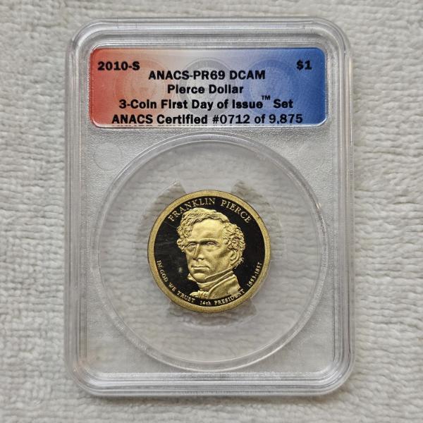 2010-S Franklin Pierce Presidential Dollar proof coin certified PR69 DCAM by ANACS