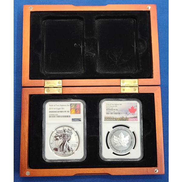 NGC 2019 "Pride of Two Nations" 2-Coin Set Featuring US Silver Eagle & Canadian Silver Maple Leaf