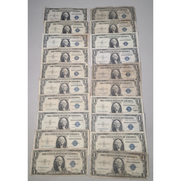 Lot Of (20) Assorted Series United States $1 Silver Certificates - Face Value: $20.00