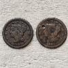Image 1 : Two United States Braided Hair Large Cent Copper Pennies FV: $.02