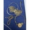 Image 4 : Assorted Costume Jewelry - Abstract Bow Design Pin - Bracelets - Earrings - 24K Gold Dipped Leaves