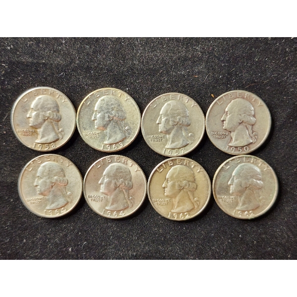$2 Face Value in Assorted 90% Silver Washington Quarters - All In Great Condition!