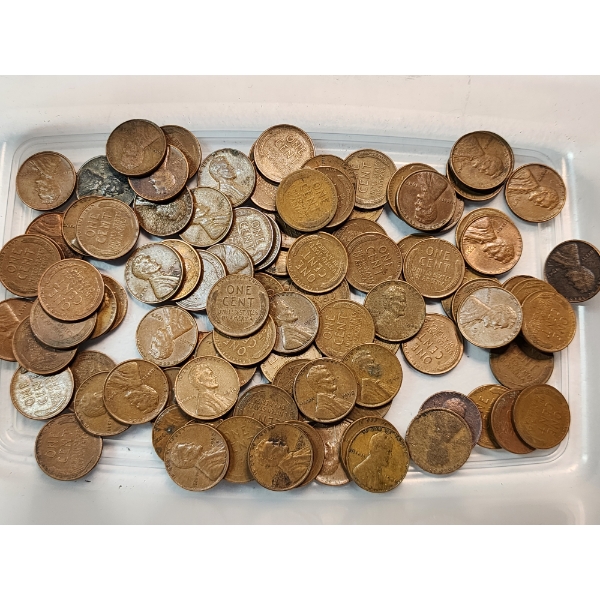 Lot of Assorted Years U.S. Lincoln Pennies - Mainly Wheat Pennies - Face Value ~ $0.98 