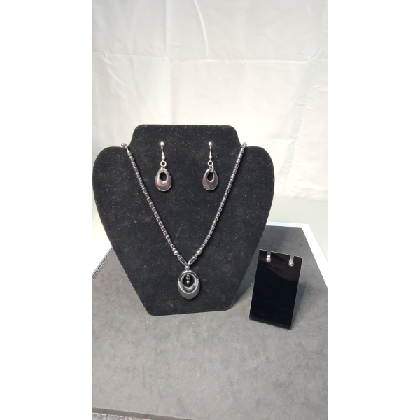 Hematite Necklace & (2) Matching Hematite Earring Sets