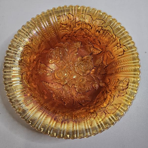 Authentic Vintage Imperial Glass "Lustre Rose" (or "Open Rose") Marigold Carnival 11" Glass Bowl
