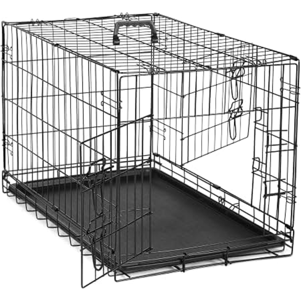 NEW IN BOX Amazon Basics 42 Inch Double Door Metal Folding Dog Crate ~ Measure About 42 X 28 X 30 IN