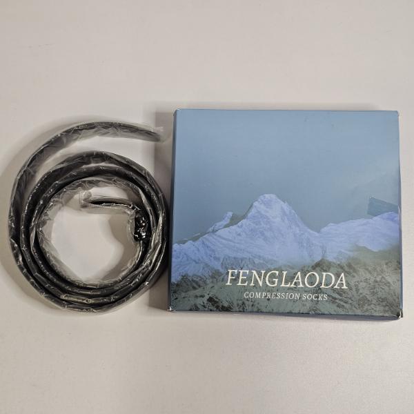 Fenglaoda Compression Socks Box and Coiled Black Leather Ratchet Belt