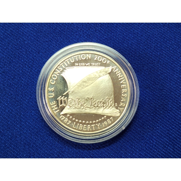1987 U.S. Constitution Bicentennial Commemorative Silver Dollar In Capsule - 90% Silver 