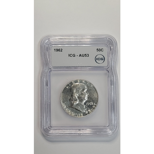 ICG 1962 AU53 90% Silver Franklin Half Dollar
