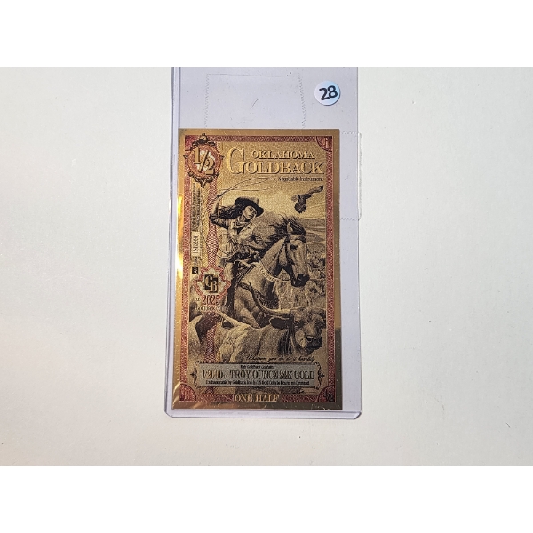 2025 Oklahoma 1/2 Goldback Note 1/2000 Troy Ounce 24K Gold - In Holder