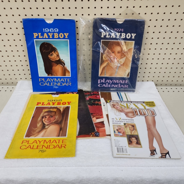 Three Vintager Playboy Calendars From 1960's & 70's With Added Magazine & Pages