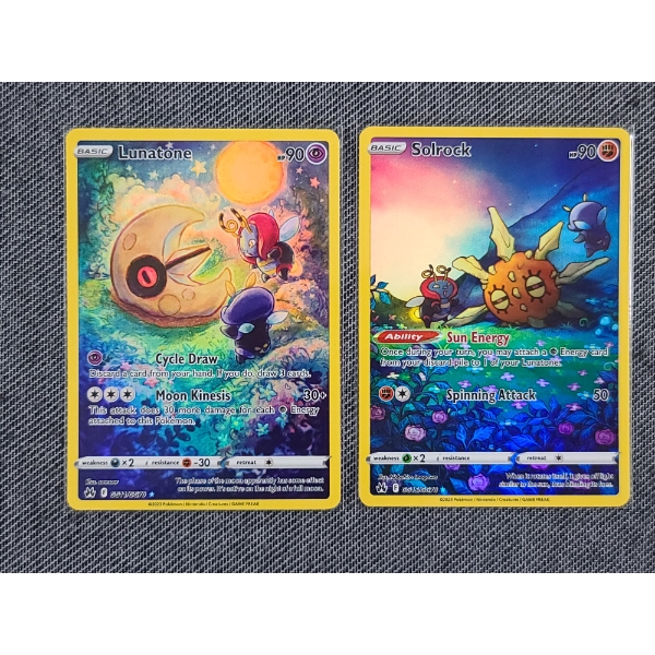 Lot of Two Holo Rare 2023 Galarian Gallery Pokemon Trading Cards - MATCHING SET! Lunatone & Solrock!