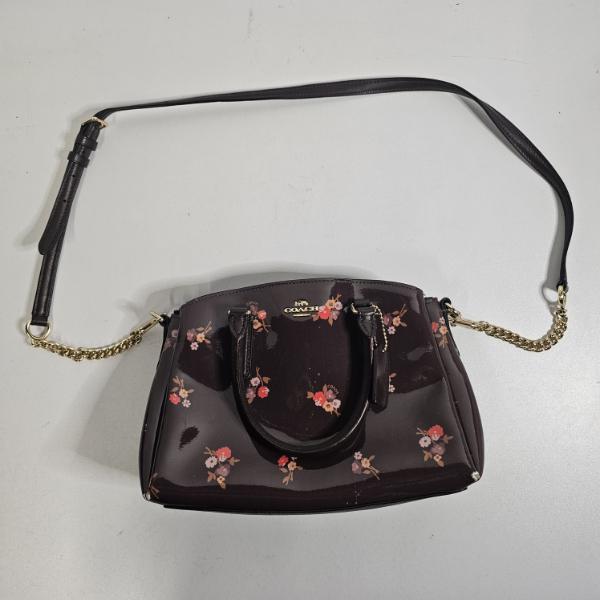 Coach Margot Carryall Oxblood Floral Print Patent Leather Satchel Crossbody Bag (F31395)