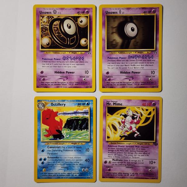 Four Vintage Pokemon Trading Cards Including Rare & Unown Cards ~ All Near Mint