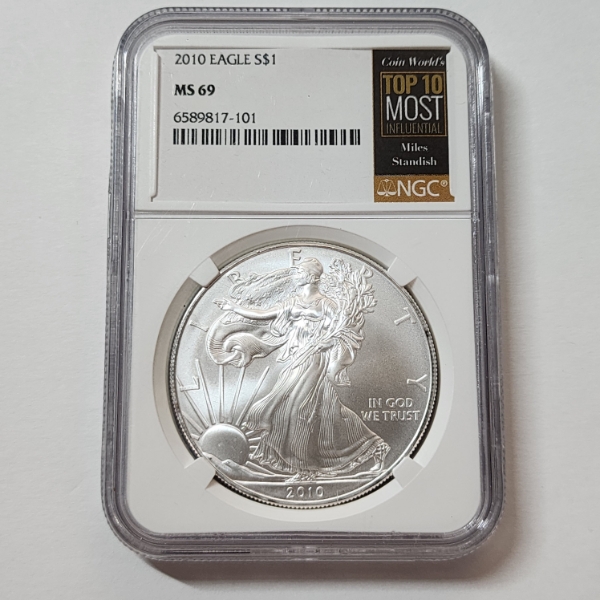 NGC MS69 2010 American Silver Eagle "Top 10 Most Influential" Miles Standish - 1 oz .999 Fine Silver