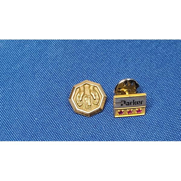 Gold Filled Parker Hannifin 15-year Service Award Pin With Rubies & Hands of God Gold Filled Pin