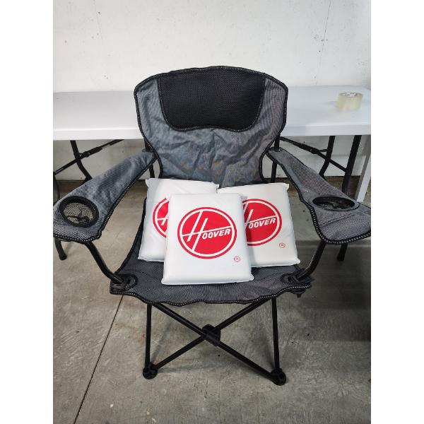 Like-New Folding Camping Chair with Bag & x3 Hoover Stadium Seat Cushions 