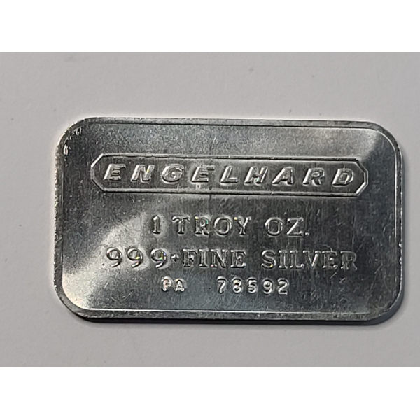 Vintage Wide Logo Engelhard 1 Troy Oz .999 Fine Silver Bar