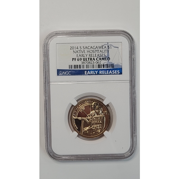 NGC 2014-S PF 69 ULTRA CAMEO Native Hospitality Early Releases Sacagawea Dollar