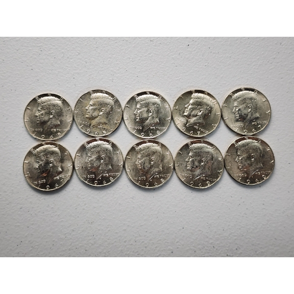 x10 Assorted Years 40% Silver Kennedy Half Dollars FV: $5.00