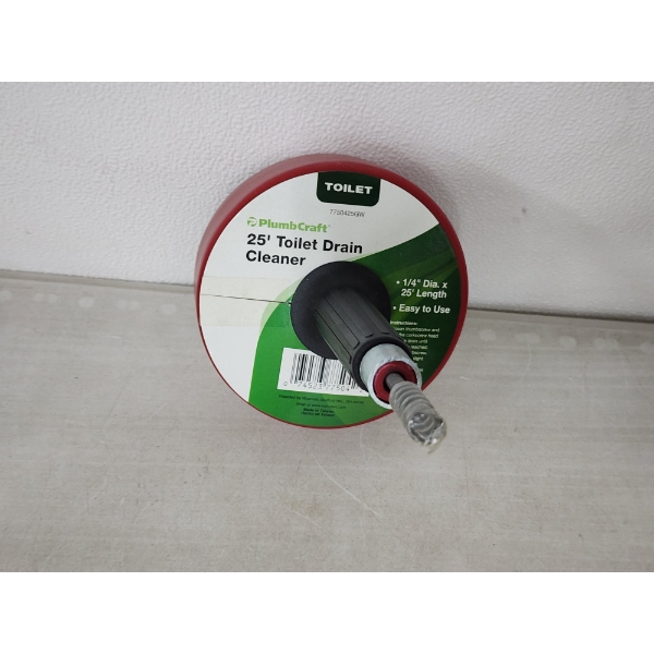 NEW WITH PACKAGING HEAVY DUTY PlumbCraft 25 Foot Toilet Drain Cleaner ~ EASY TO USE!