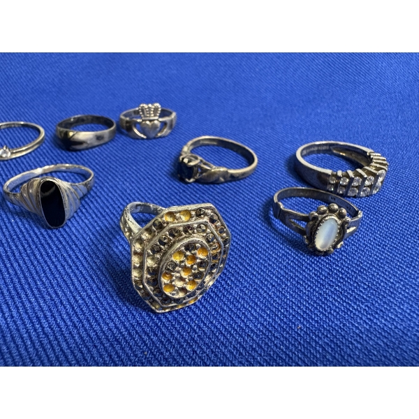Sterling Silver Rings - 10 total - Total Weight 29.3 Grams - Various Sizes 