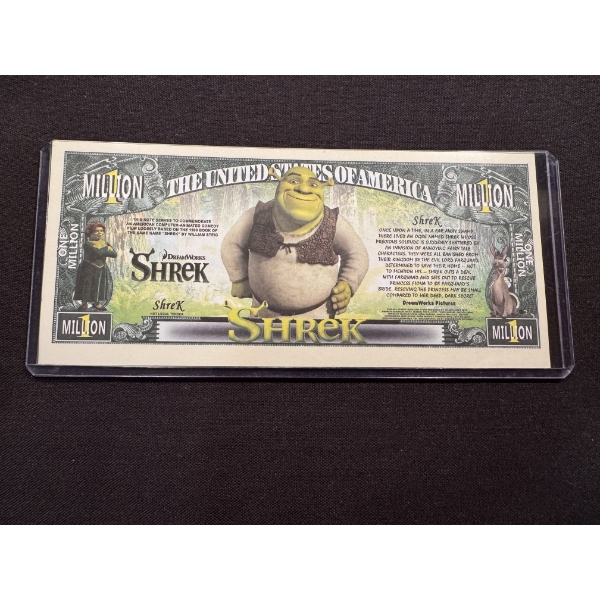 Original Shrek Dream Works One Million Dollar Bill In Protective Case - Mint Condition