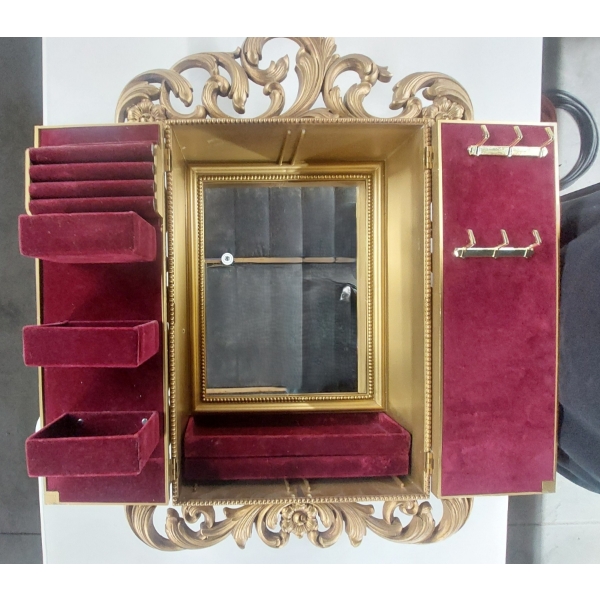 Large Wall Hanging Decorative Jewelry Box With Hinged Doors, Velvet Lining & Compartments