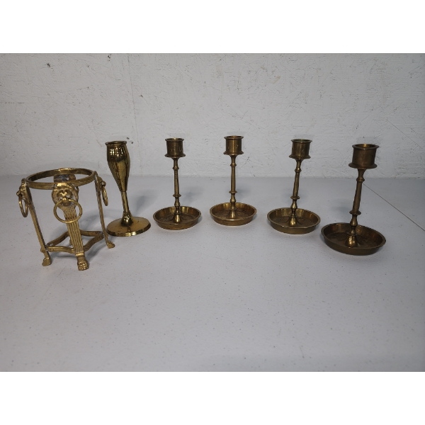 Lot of Brass Candleholders - India Stamp on Bottom - 4-5in Tall