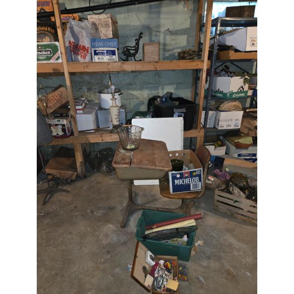 *Pick Up At Louisville Home - No Shipping Available* Vintage School Desk, Glass Pail, Jewelry Box Wi