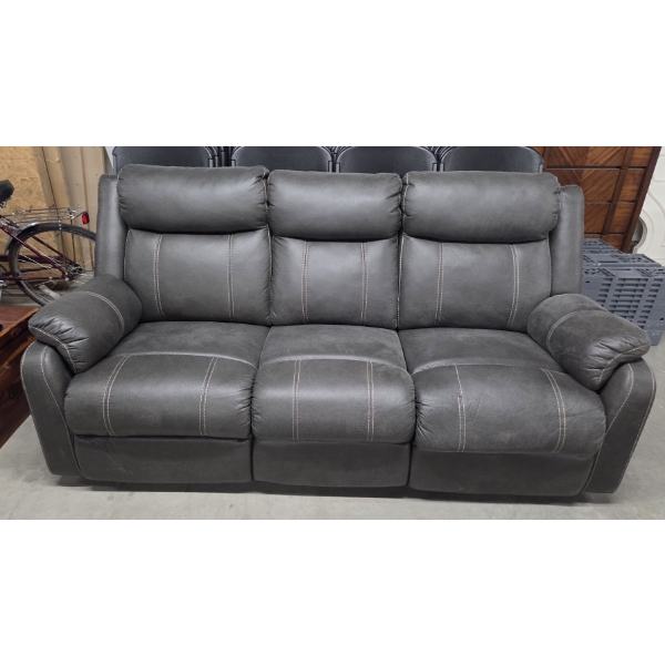 Clean & Comfy Smokey Gray, Soft Touch, Leather Look Reclining 6' 4'' x 3' 5'' Couch Only One End Rec