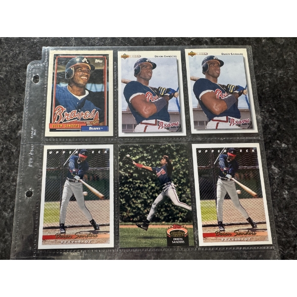 Lot of 6 Deion Sanders Baseball Cards In Protector 