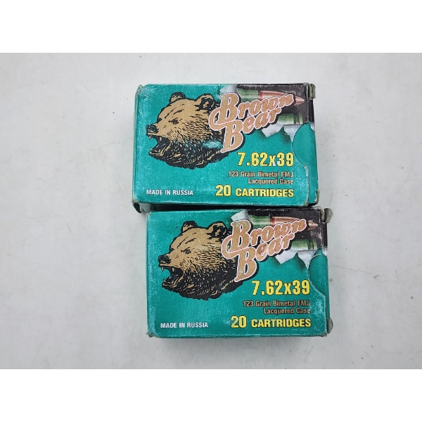2 Full Boxes of Brown Bear 7.62x39 Rifle Ammunition -123 Grain HP & FMJ - Russian Made