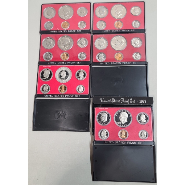 1973-S, 1973-S, 1974-S, 1976-S, 1977, 1979 United States Proof Coin Sets