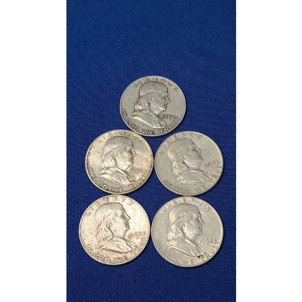 1950's & 1960's Franklin Silver Half Dollars - Face Value: $2.50